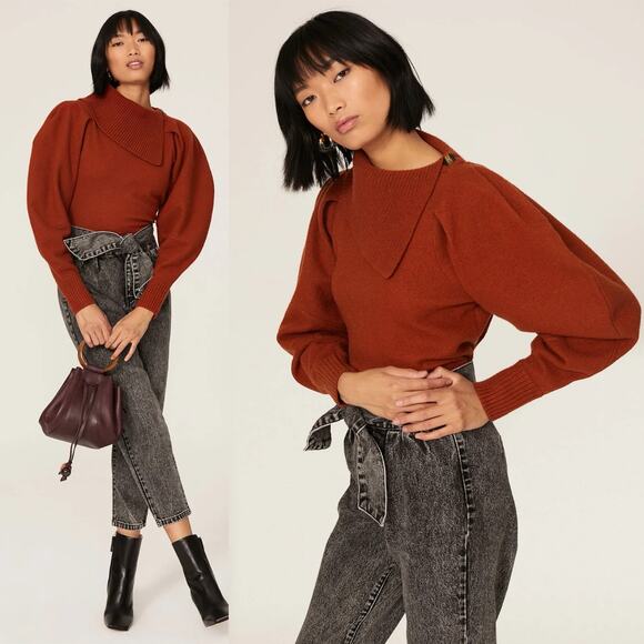 Ulla Johnson Riley Puff Sleeve SHRUNKEN Sweater In Orange Size XXS - Picture 3 of 15